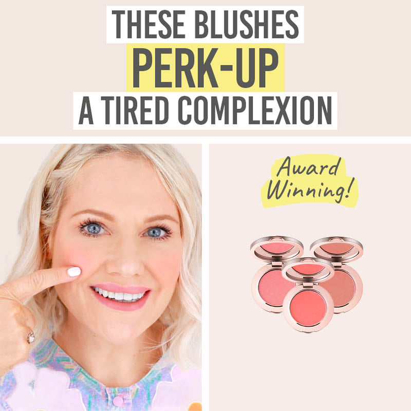 delilah compact powder blushes with katie showing blush on cheek
