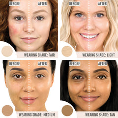 Emani hydrawear plus foundation with concealer before and after on all skin tones