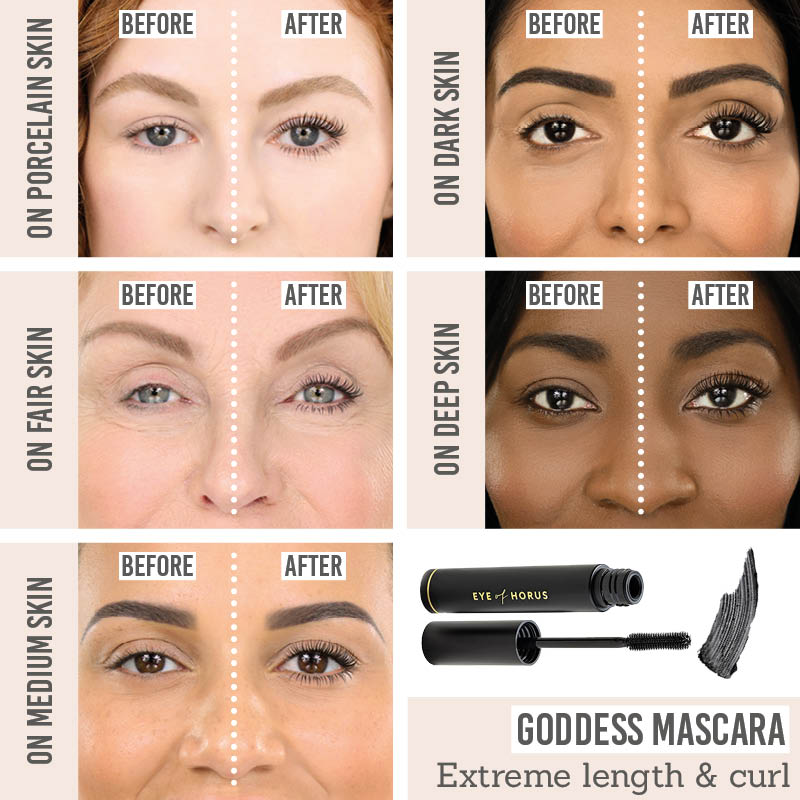 Eye of Horus Goddess Mascara Black on different skin tones