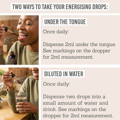 Two ways to take your Adaptogenic Apothecary ‘Inhale’ Energising Glycerite Drops - under the tongue or diluted in water