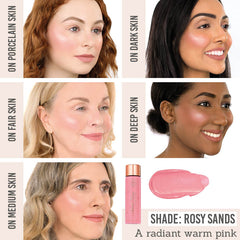 Bellamianta Cheek Kiss Liquid Blush in shade Rosy Sands on different skin tones