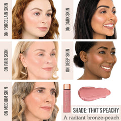 Bellamianta Cheek Kiss Liquid Blush in shade That's Peachy on different skin tones