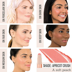 Bellamianta Glaze Blush Balm in shade 'Apricot Crush' on different skin tones