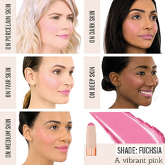 Bellamianta Glaze Blush Balm in shade 'Fuchsia' on different skin tones