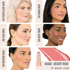 Bellamianta Glaze Blush Balm in shade 'Desert Rose' on different skin tones