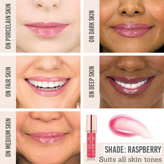 Bellamianta Luxury Lip Oil  in shade Raspberry on different skin tones