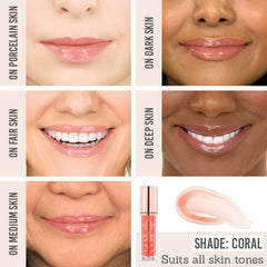 Bellamianta Luxury Lip Oil  in shade Coral on different skin tones