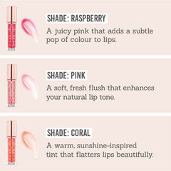 Bellamianta Luxury Lip Oil  in Raspberry, Pink & Coral shade descriptions