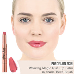 Bellamianta Magic Kiss Lip Balm in Bella Blush on porcelain skin