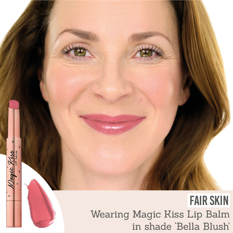 Bellamianta Magic Kiss Lip Balm in Bella Blush on fair skin