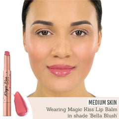 Bellamianta Magic Kiss Lip Balm in Bella Blush on medium skin