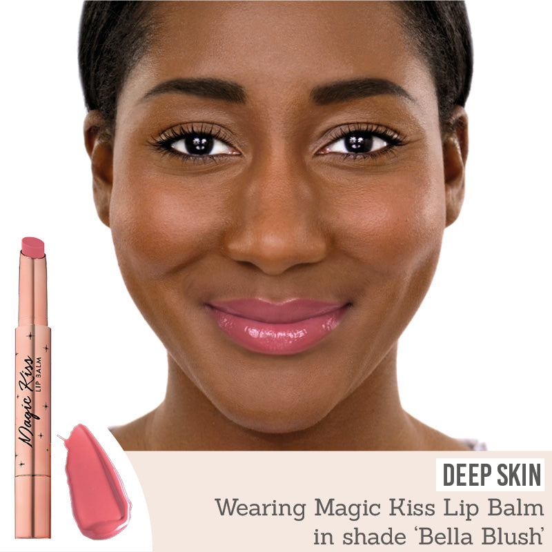 Bellamianta Magic Kiss Lip Balm in Bella Blush on deep skin