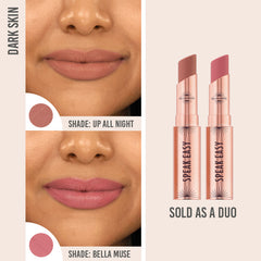 Bellamianta Speak Easy Modern Lip Duo in shades Up All Night and Bella Muse on dark skin