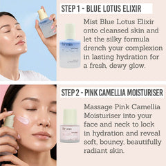 Brynn Pink Camellia Moisturiser & Blue Lotus Elixir Duo - Step 1 Blue Lotus Elixir, Step 2 Pink Camellia Moisturiser