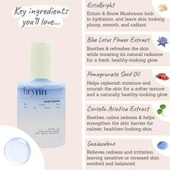 Brynn Blue Lotus Elixir Key ingredients - EctoBright, blue lotus flower extract, pomegranate seed oil, centella asiatica extract, guaiazulene