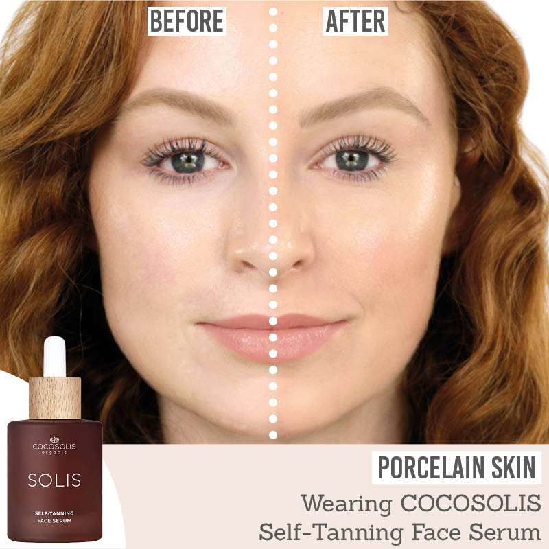 Cocosolis SOLIS Self-Tanning Face Serum on porcelain skin