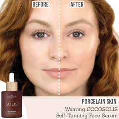 Cocosolis SOLIS Self-Tanning Face Serum on porcelain skin