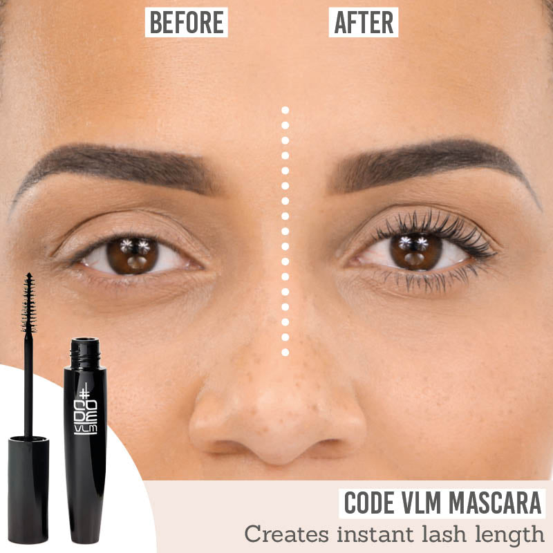 CODE Beautiful VLM Mascara before and after results on medium skin