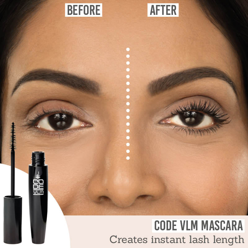 CODE Beautiful VLM Mascara before and after results on dark skin