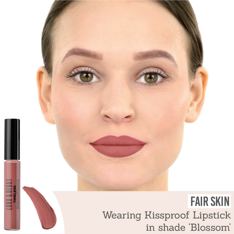 Lord & Berry Kissproof Lipstick in shade 'Blossom' on fair skin