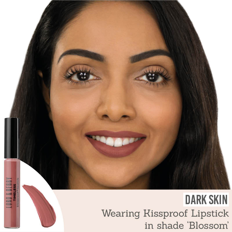 Lord & Berry Kissproof Lipstick in shade 'Blossom' on dark skin