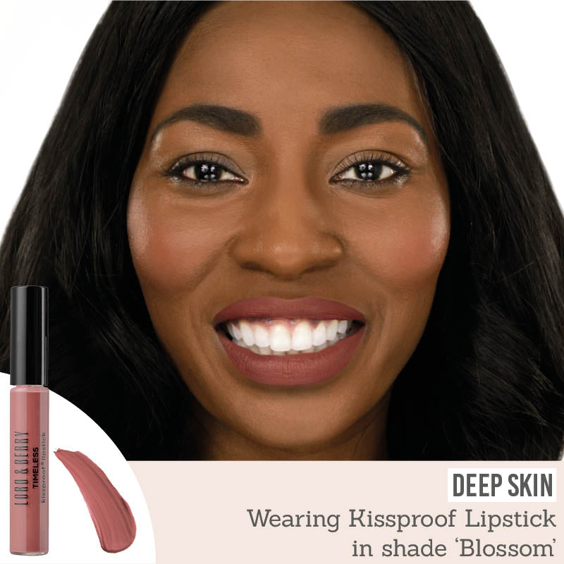 Lord & Berry Kissproof Lipstick in shade 'Blossom' on deep skin