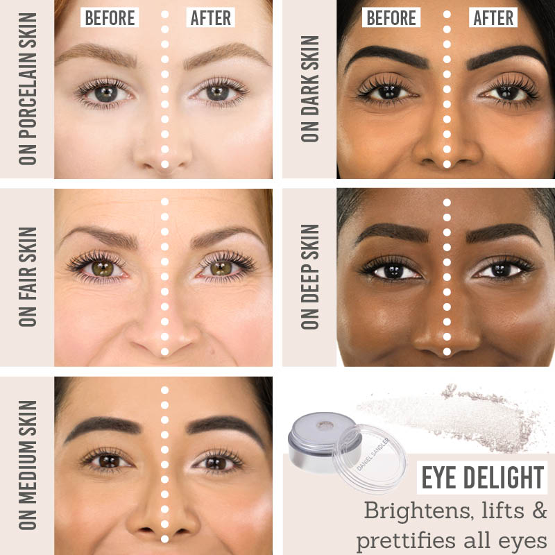 Daniel Sandler Eye Delight Ice before and after results on different skin tones
