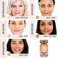 Daniel Sandler Radiance Foundation and Concealer before and after results on different skin tones