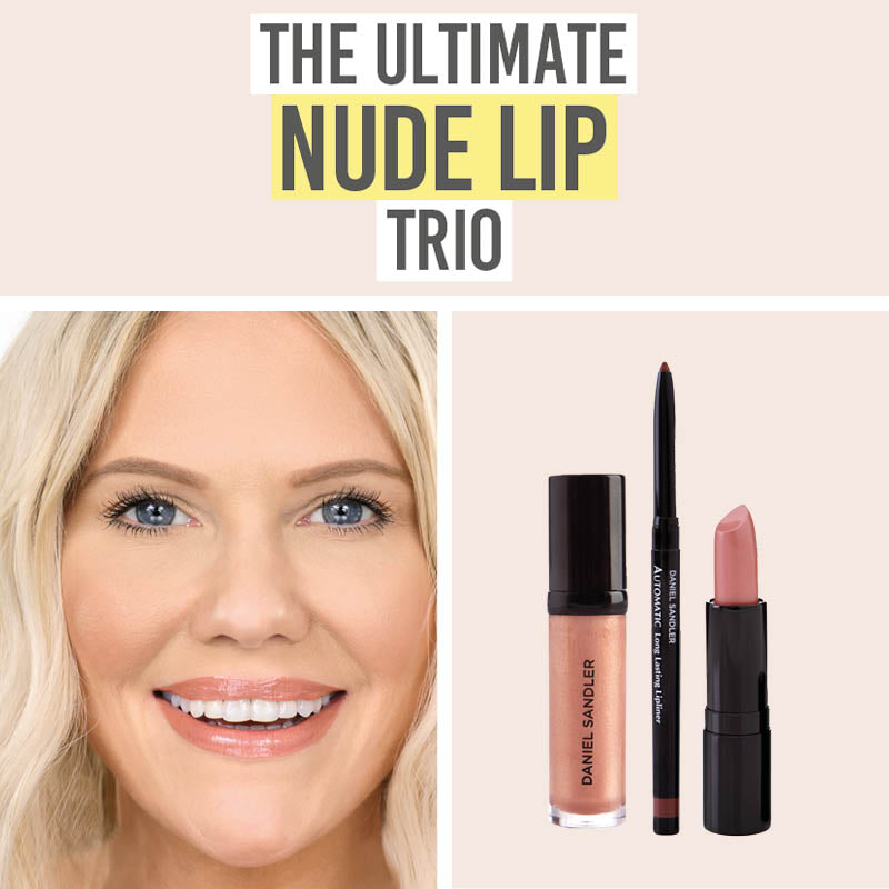 Katie wearing Daniel Sandler Nude Lip Trio Collection