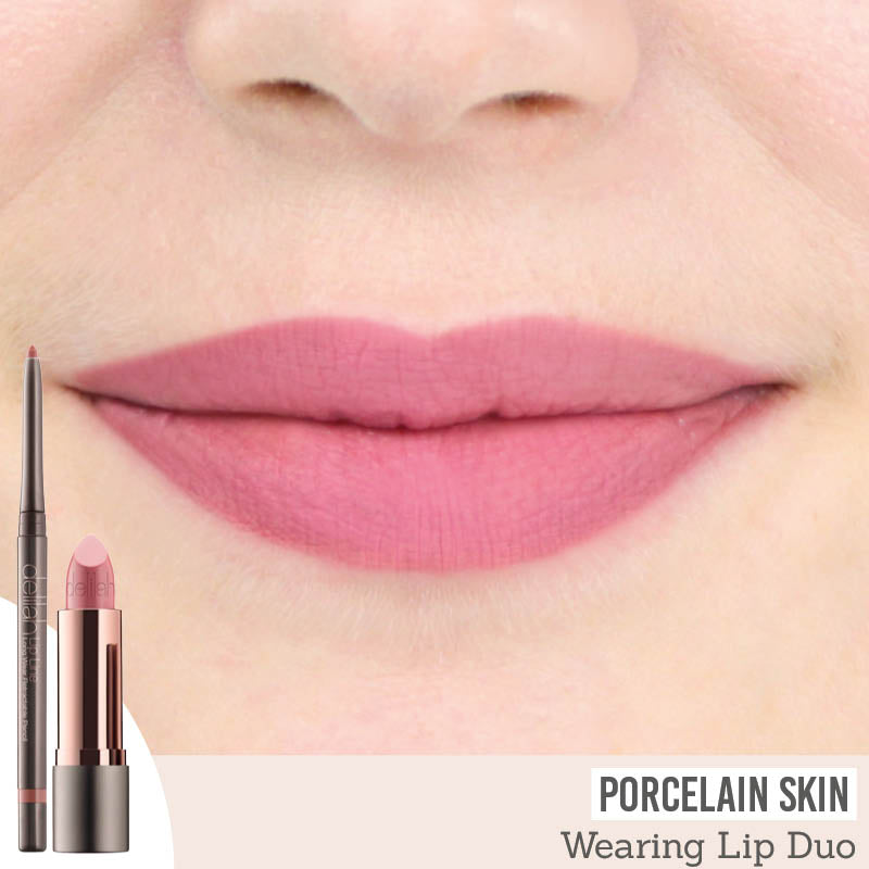 Delilah Everyday Lipstick and Lip Liner Duo results on porcelain skin