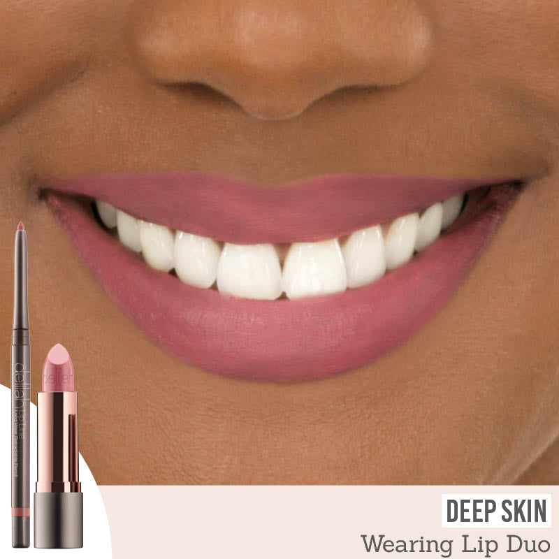Delilah Everyday Lipstick and Lip Liner Duo results on deep skin