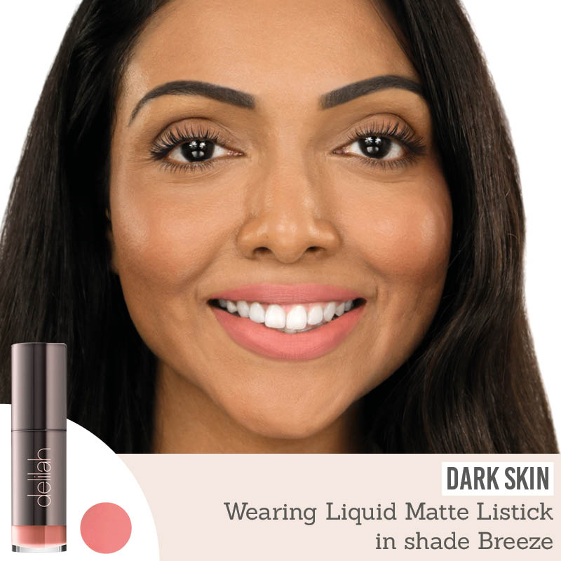Delilah Liquid Matte Lipstick in shade breeze results on dark skin