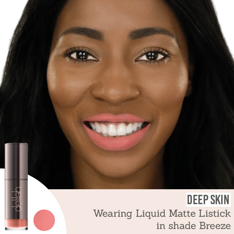 Delilah Liquid Matte Lipstick in shade breeze results on deep skin