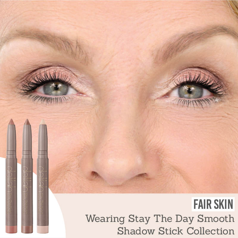 Delilah Stay the Day Smooth Shadow Stick Collection on fair skin