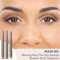 Delilah Stay the Day Smooth Shadow Stick Collection on medium skin