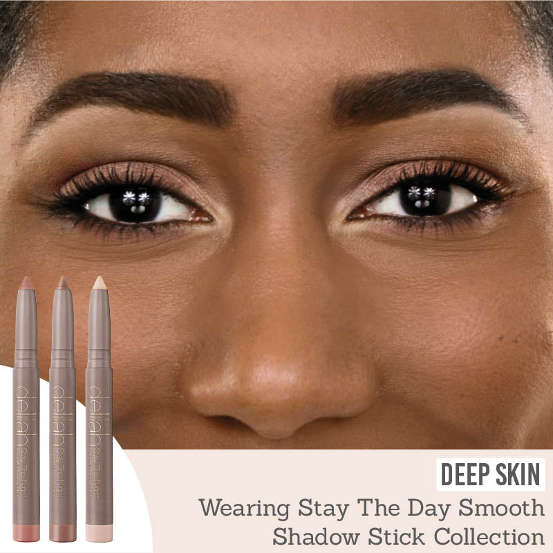 Delilah Stay the Day Smooth Shadow Stick Collection on deep skin