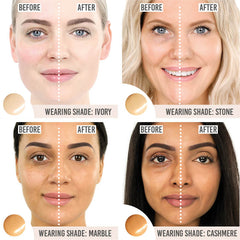 Delilah Take Cover Radiant Cream Concealer before and after results on different skin tones
