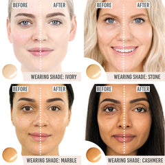 Delilah Take Cover Radiant Cream Concealer before and after results on different skin tones
