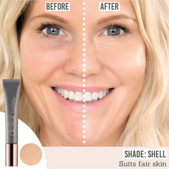 delilah Time Frame Future Resist Foundation SPF20 before and after results on fair skin tones