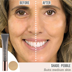 delilah Time Frame Future Resist Foundation SPF20 before and after results on medium skin tones