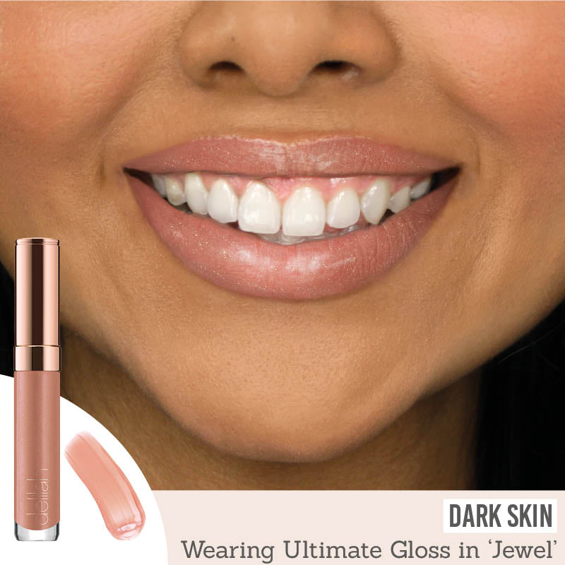 Delilah Ultimate Shine Lip Gloss in shade ‘Jewel’ results on dark skin