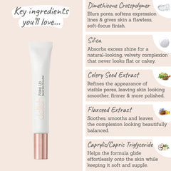 Delilah Wake Up Secret Skin Smoother Key Ingredients - Dimethicone crosspolymer, silica, celery & flax seed extract, caprylic/capric triglyceride