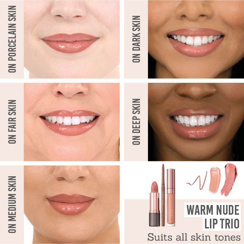 Delilah Warm Nude Lip Wardrobe Collection on different skin tones