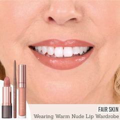 Delilah Warm Nude Lip Wardrobe Collection on fair skin