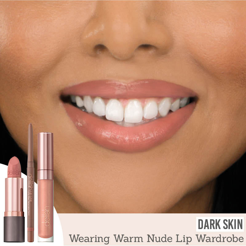 Delilah Warm Nude Lip Wardrobe Collection on dark skin