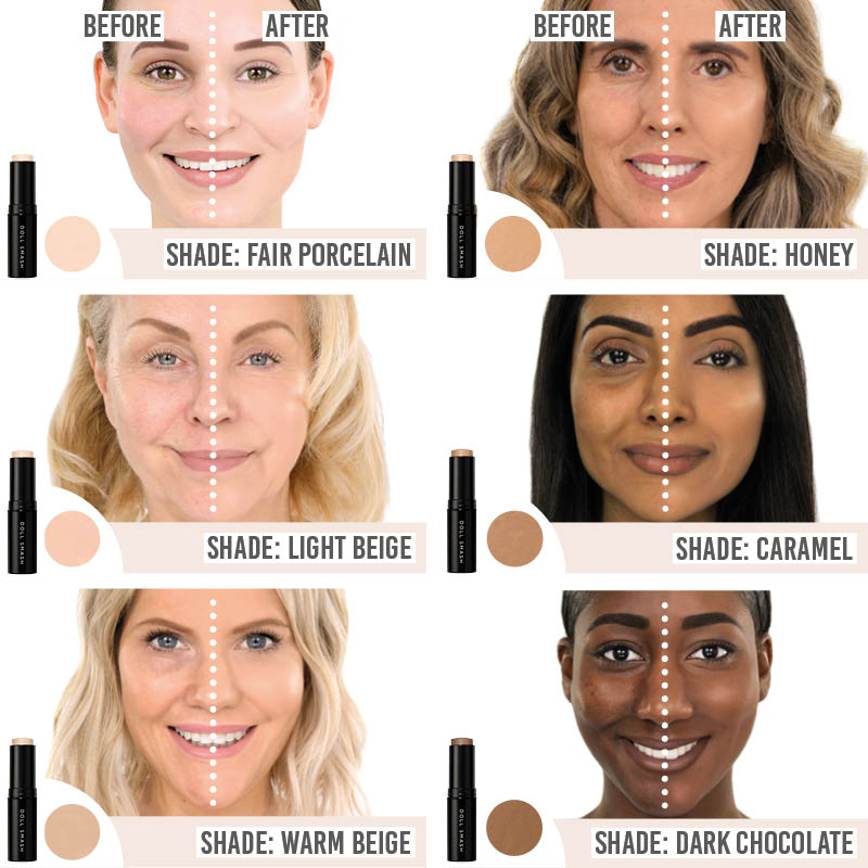 Doll Smash Stay Fierce Foundation Stick on different skin tones