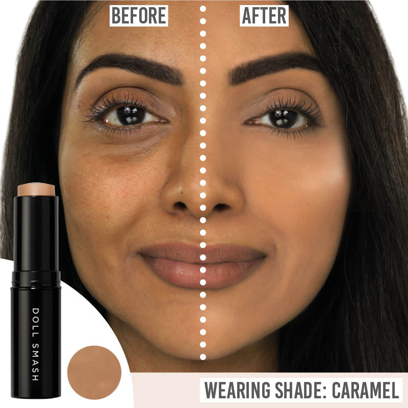 Doll Smash Stay Fierce Foundation Stick wearing shade caramel