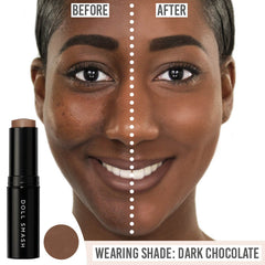 Doll Smash Stay Fierce Foundation Stick wearing shade dark chocolate 