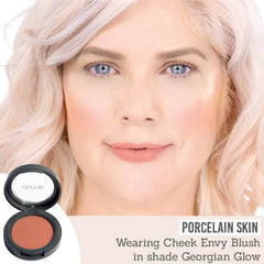 Dome Beauty Cheek Envy Blush in Georgian Glow on porcelain skin