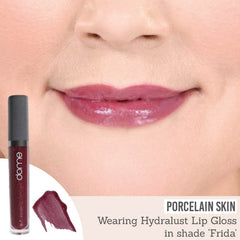 Dome Beauty Hydralust Lip Gloss in Frida on porcelain skin